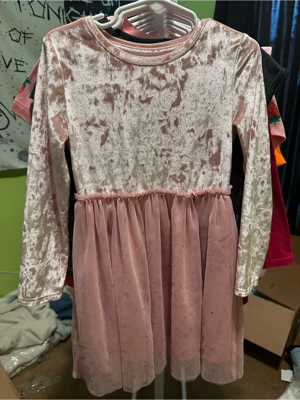 jumping beans Pink Velvet & Tulle Long-Sleeve Dress